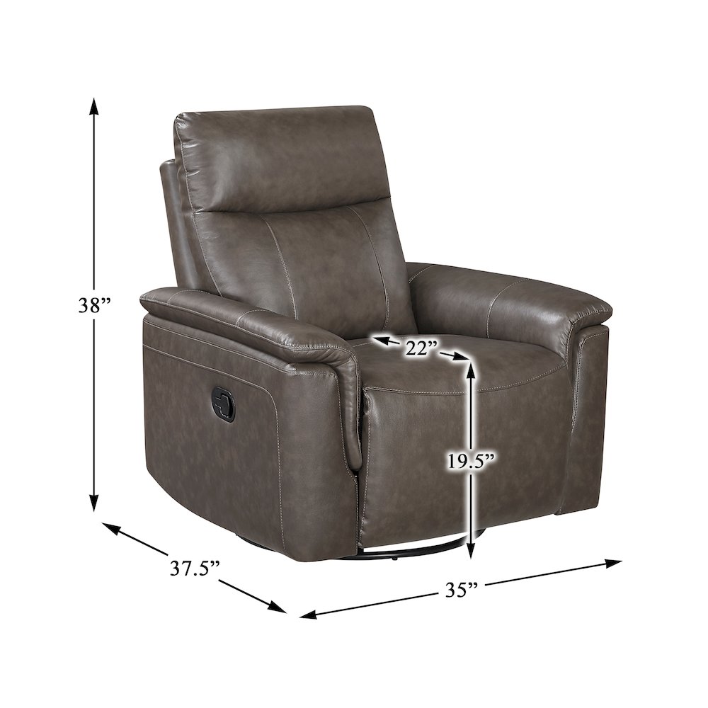 Hadley Leather Swivel Glider Reclining Chair in Dark Brown. Picture 5