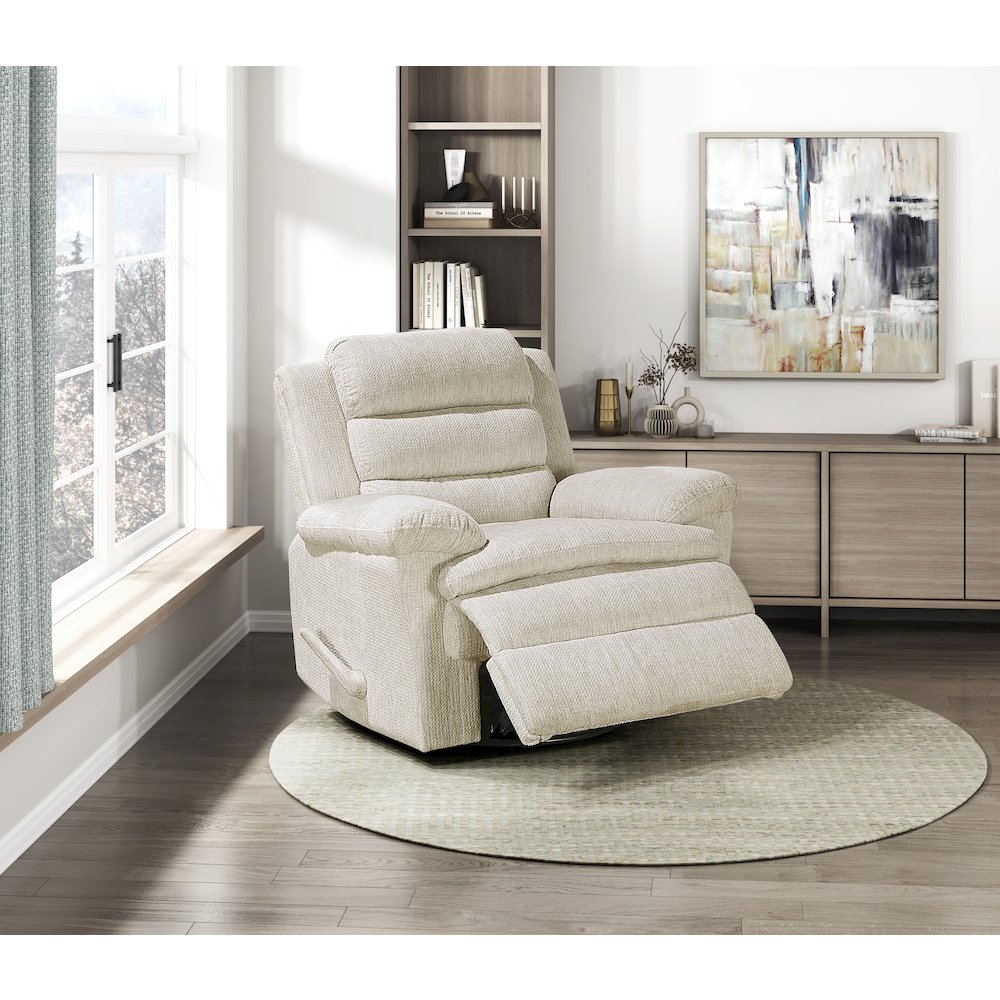 Oxford Microfiber Swivel Glider Reclining Chair in Beige. Picture 2