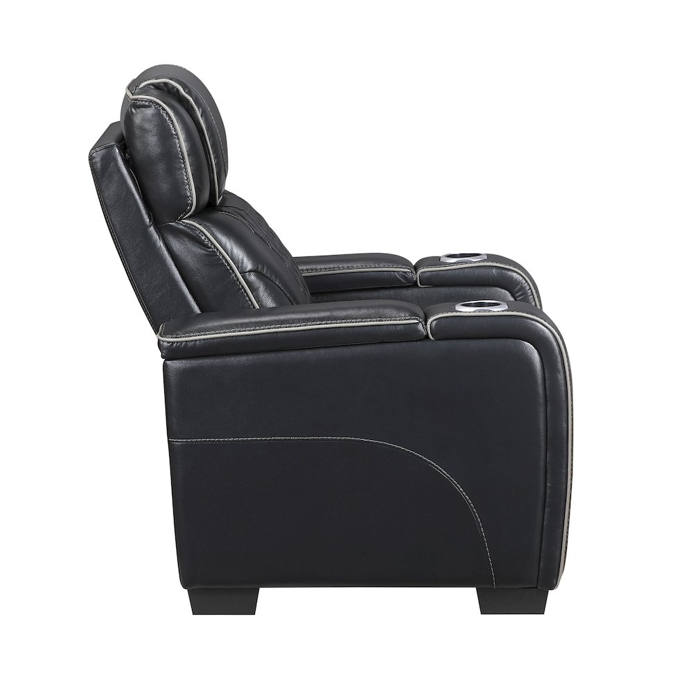 Apex Leather Power Reclining Chair with Power Headrest and Heat in Black. Picture 6