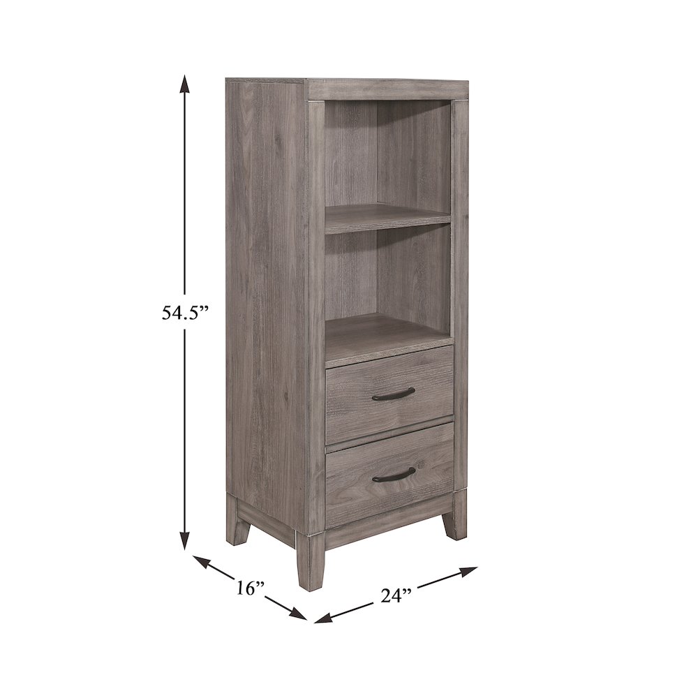 Woodrow Asian Hardwood Queen Bed with Bookcase Headboard in Gray. Picture 4