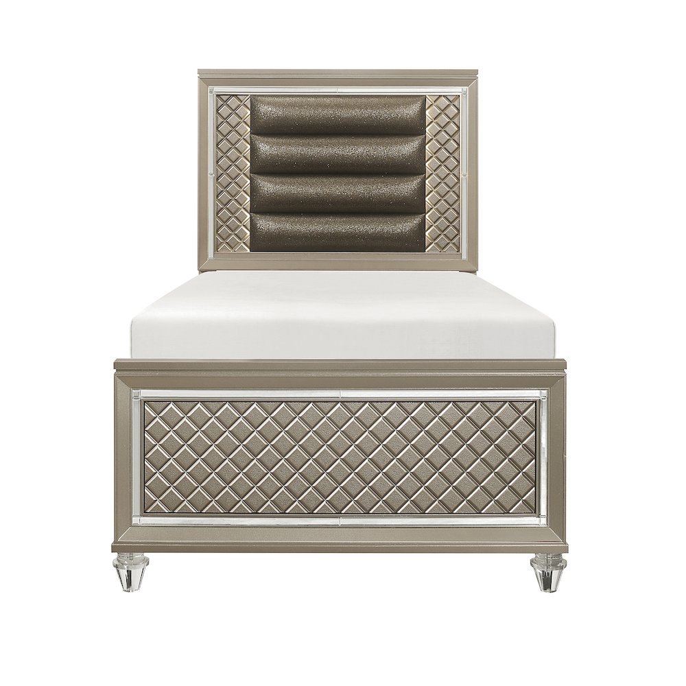 Loudon Asian Hardwood Twin Platform Bed in Champagne Metallic. Picture 3