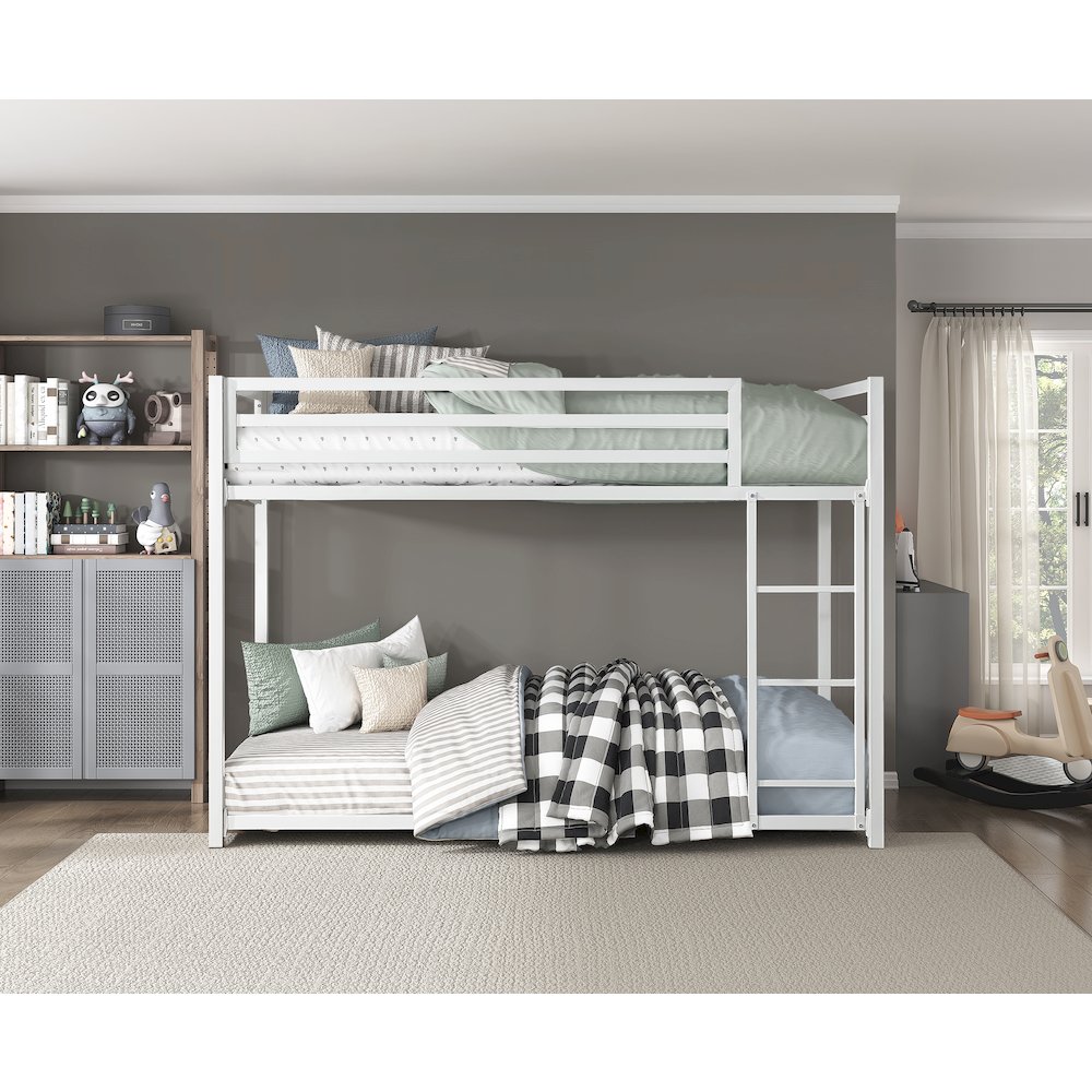 Jovie Metal Twin Over Twin Metal Bunk Bed in White. Picture 3