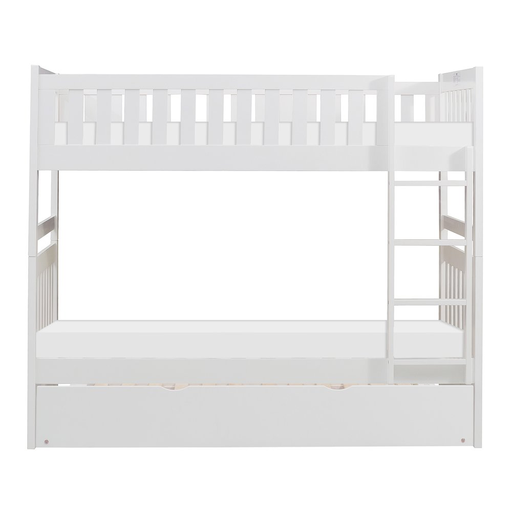 Galen Pine Twin Over Twin Bunk Bed with Trundle Bed in White. Picture 3