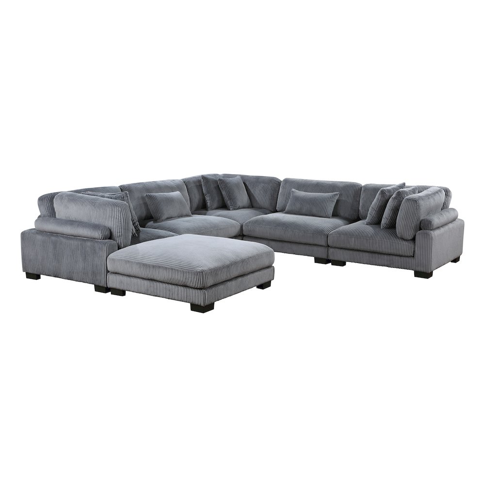 Traverse Corduroy 6-Piece Modular Sectional with Ottoman in Gray. Picture 2