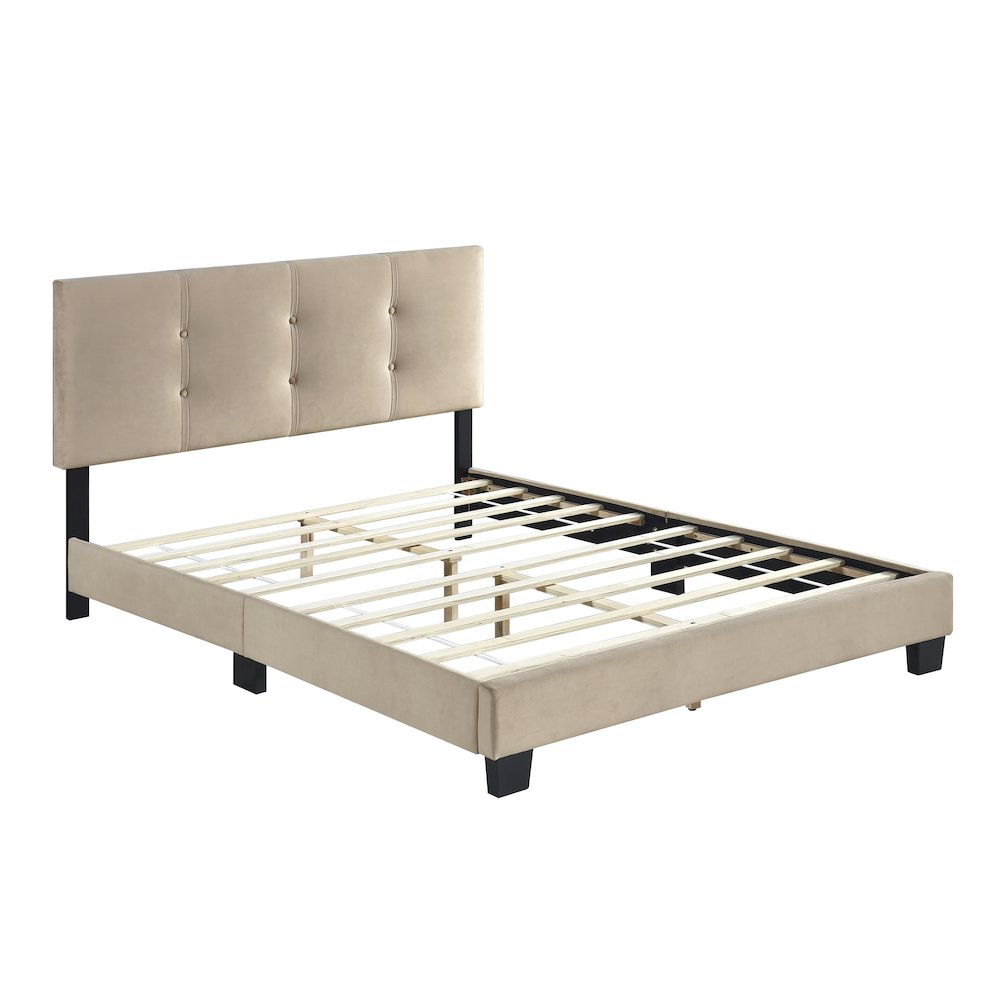 Newberry Velvet Full Platform Bed in Light Brown. Picture 2