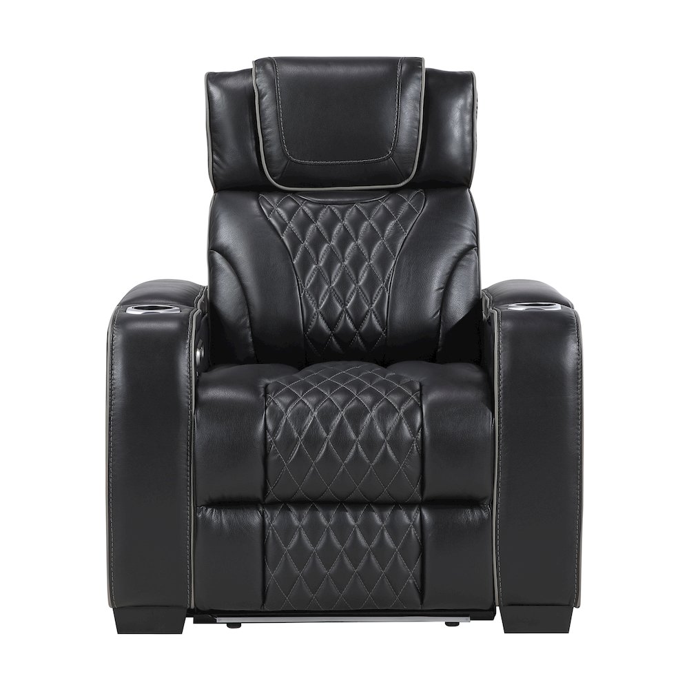 Apex Leather Power Reclining Chair with Power Headrest and Heat in Black. Picture 4
