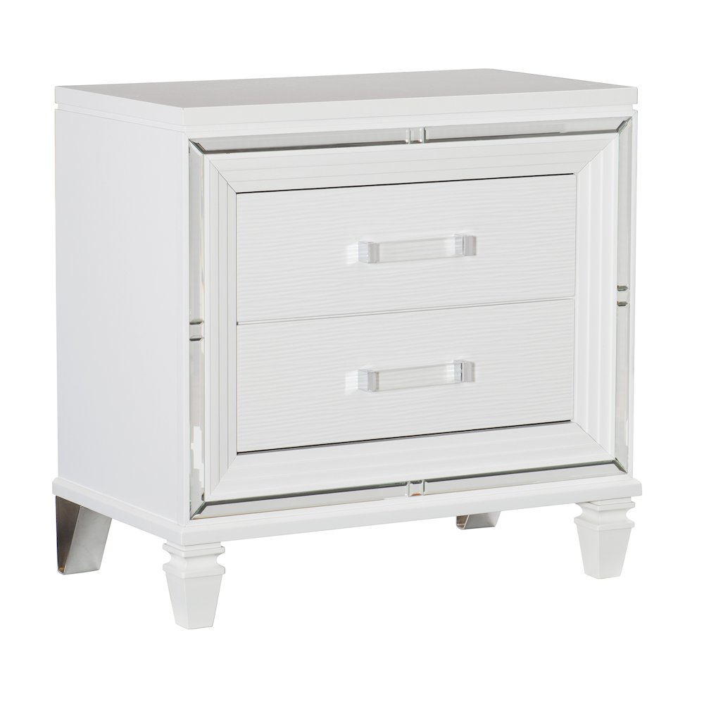Tamsin Asian Hardwood Nightstand in White Metallic. Picture 1