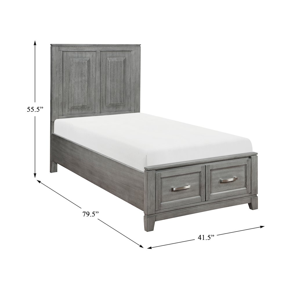 Garretson Acacia Twin Platform Bed with Footboard Storage in Gray. Picture 6