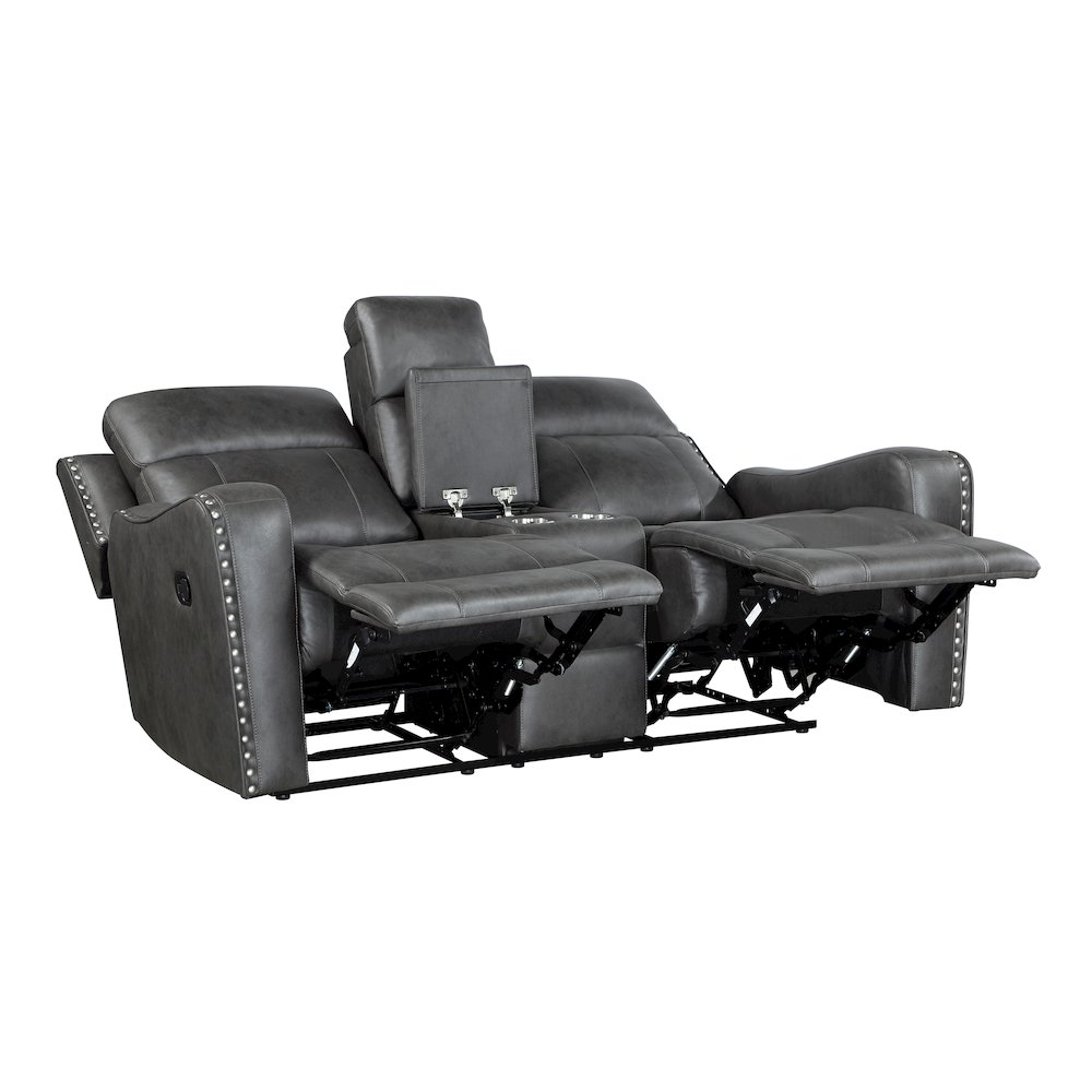 Kellen Microfiber Double Reclining Love Seat in Smoky Gray. Picture 6