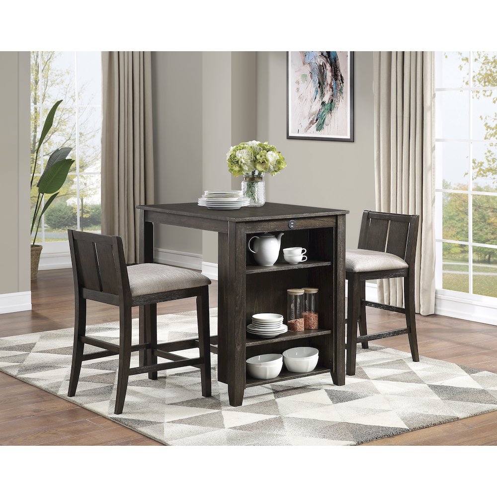 Daye Wood Veneer Counter Height Set (Set of 3) in Brown Finish. Picture 2