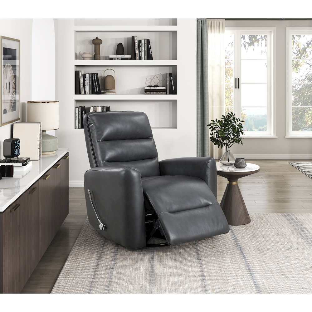 Dimitri Faux Leather Swivel Glider Reclining Chair in Gray. Picture 2