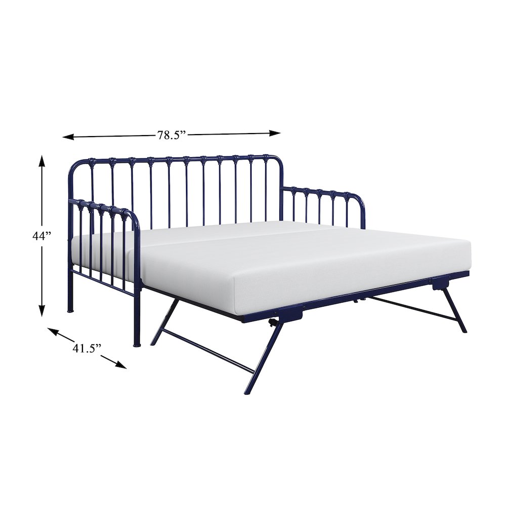 Constance Metal Metal Daybed with Trundle in Navy Blue. Picture 5