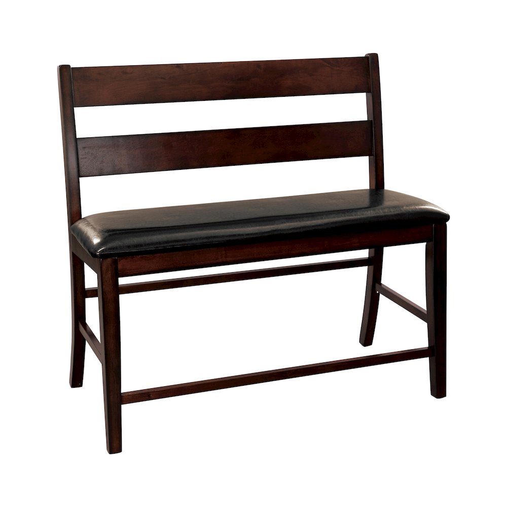Mantello Wood Counter Height Dining Bench with Back  in Dark brown. Picture 1