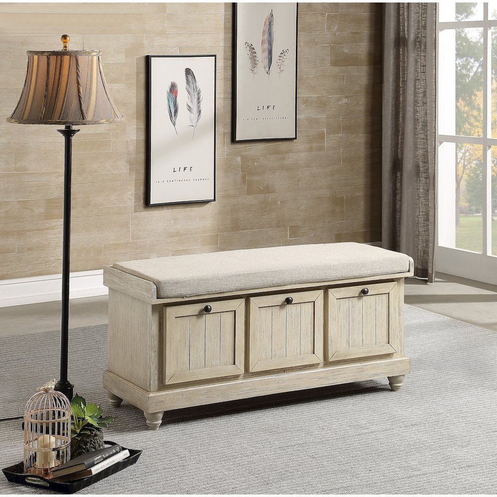 Woodwell Asian Hardwood Storage Bench in Beige. Picture 2