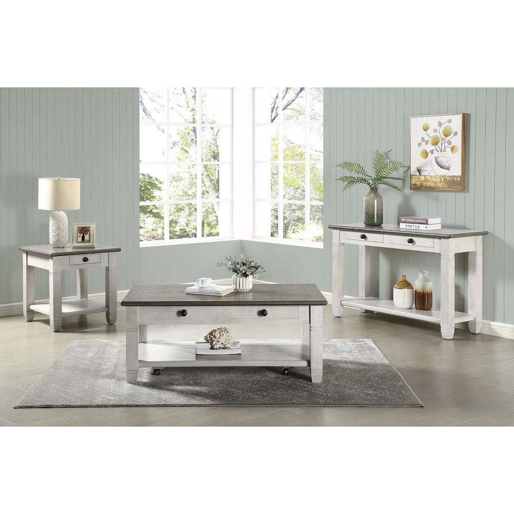 Granby Pine Cocktail Table in 2-Tone (Rosy Brown and Antique White). Picture 3