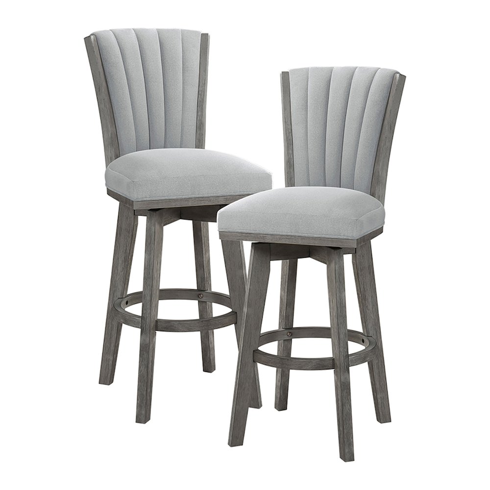 Corvallis Velvet Pub Height Swivel Stool, set of 2 in Gray. Picture 1