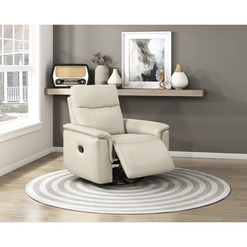 Hadley Leather Swivel Glider Reclining Chair in Taupe. Picture 2