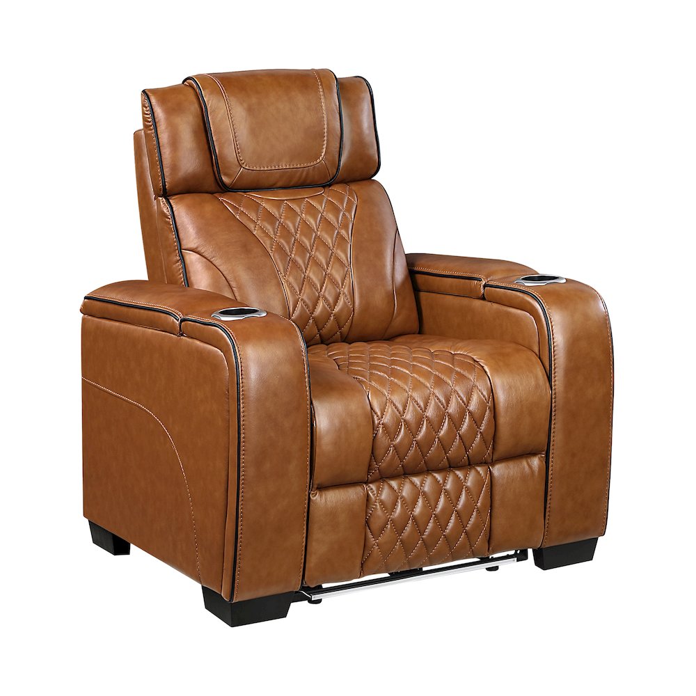 Apex Leather Power Reclining Chair with Air Massage and Heat in Brown. Picture 1