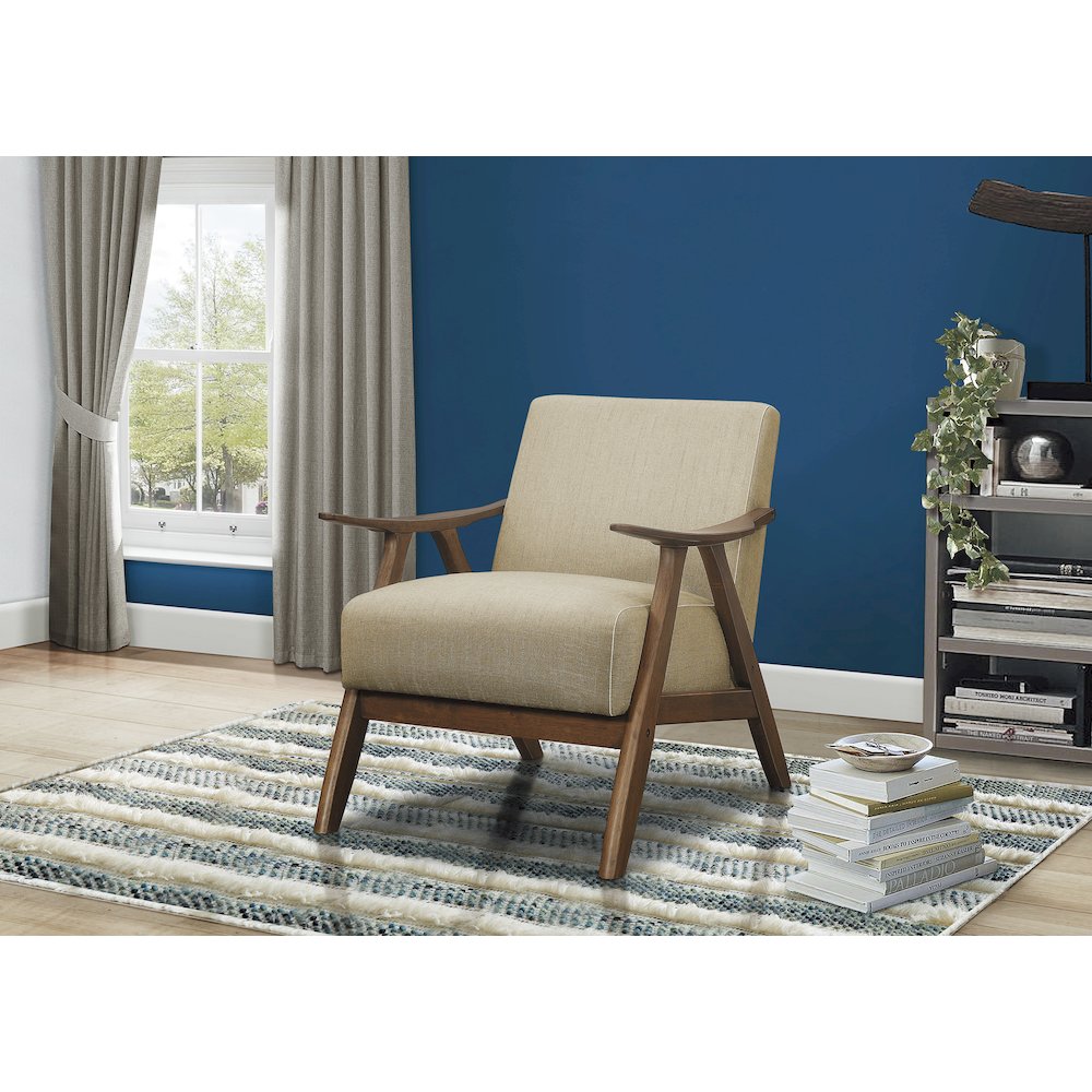 Damala Textured Fabric Accent Chair In Light Brown. Picture 3