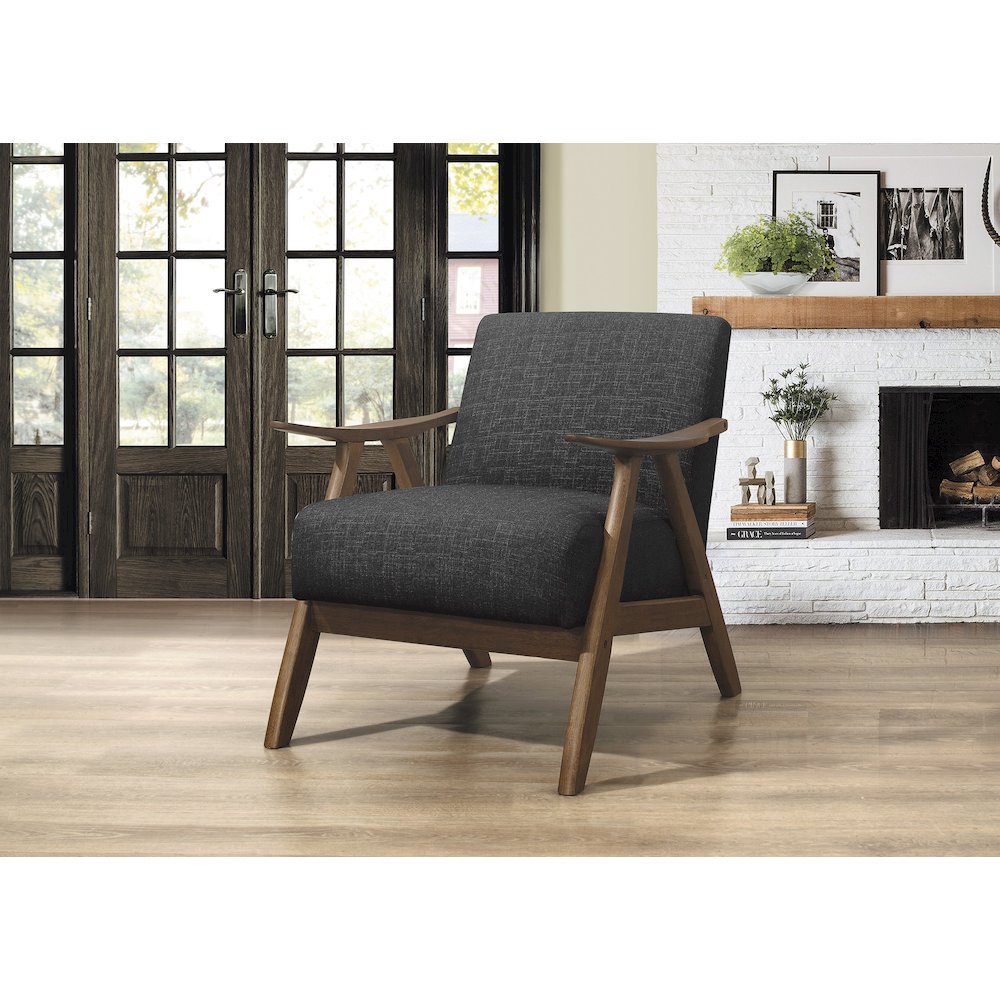 Damala Textured Fabric Accent Chair In Dark Gray. Picture 2