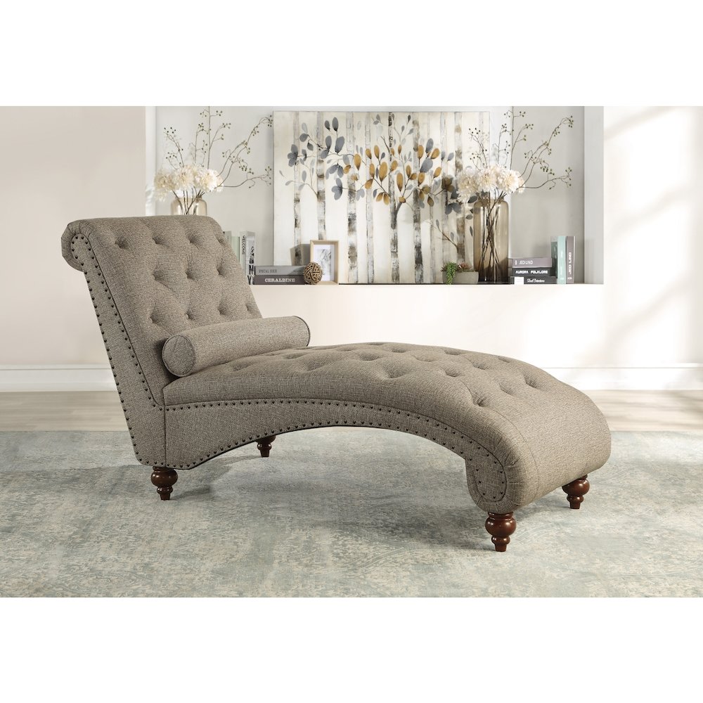 Lexicon Bonne Textured Fabric Chaise with 1 Bolster Pillow in Brown. Picture 2