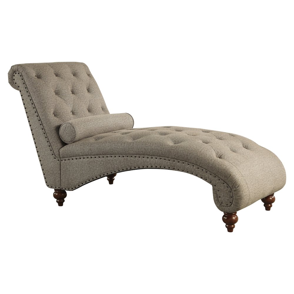 Lexicon Bonne Textured Fabric Chaise with 1 Bolster Pillow in Brown. Picture 1