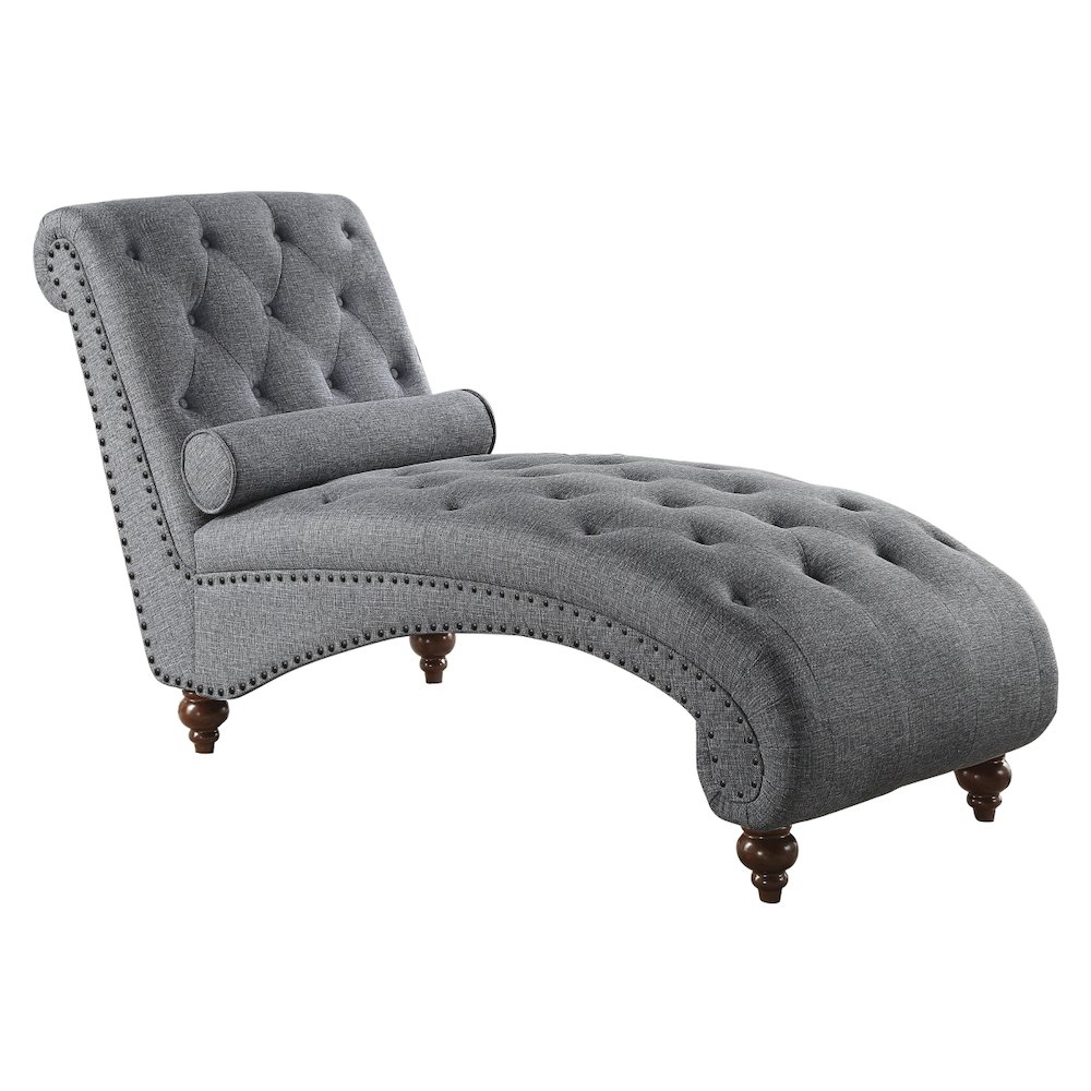 Lexicon Bonne Textured Fabric Chaise with 1 Bolster Pillow in Dark Gray. Picture 1
