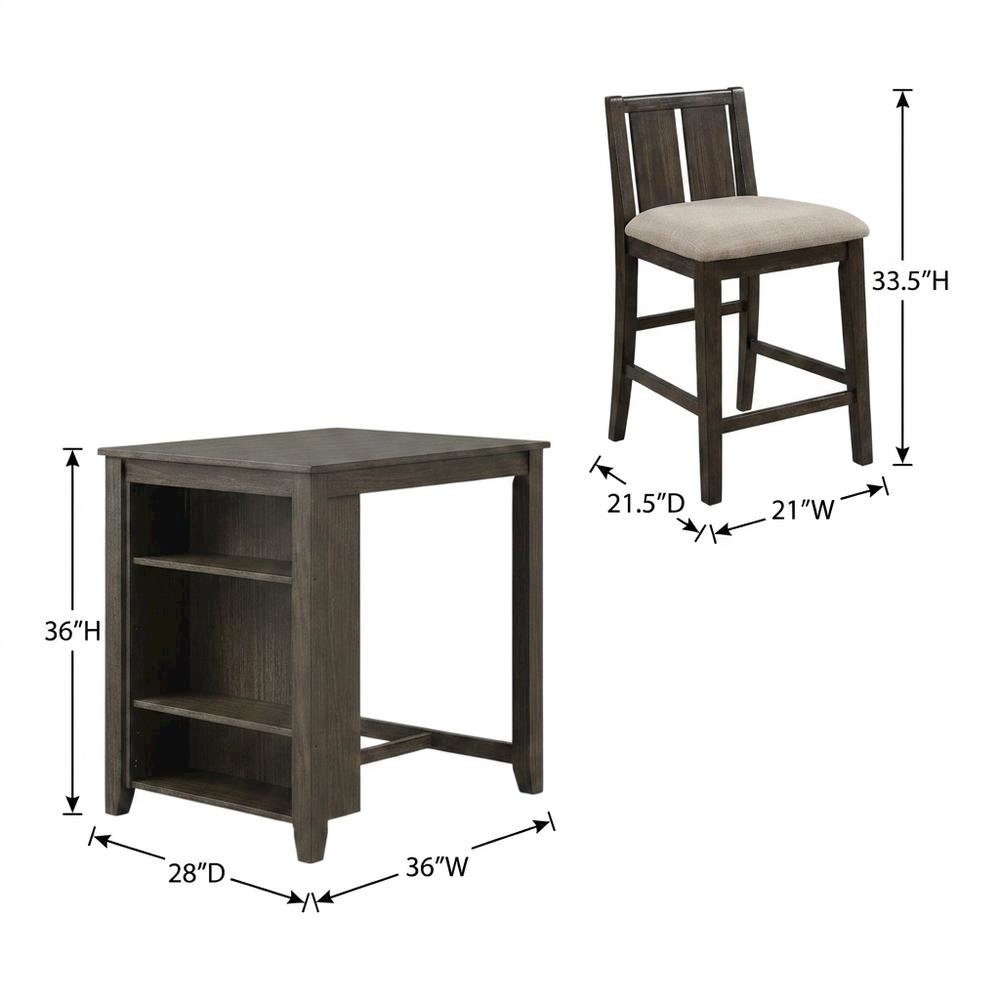 Wood Veneer Counter Height Dining Table Set with Bar Stools, Brown, Set of 3. Picture 6