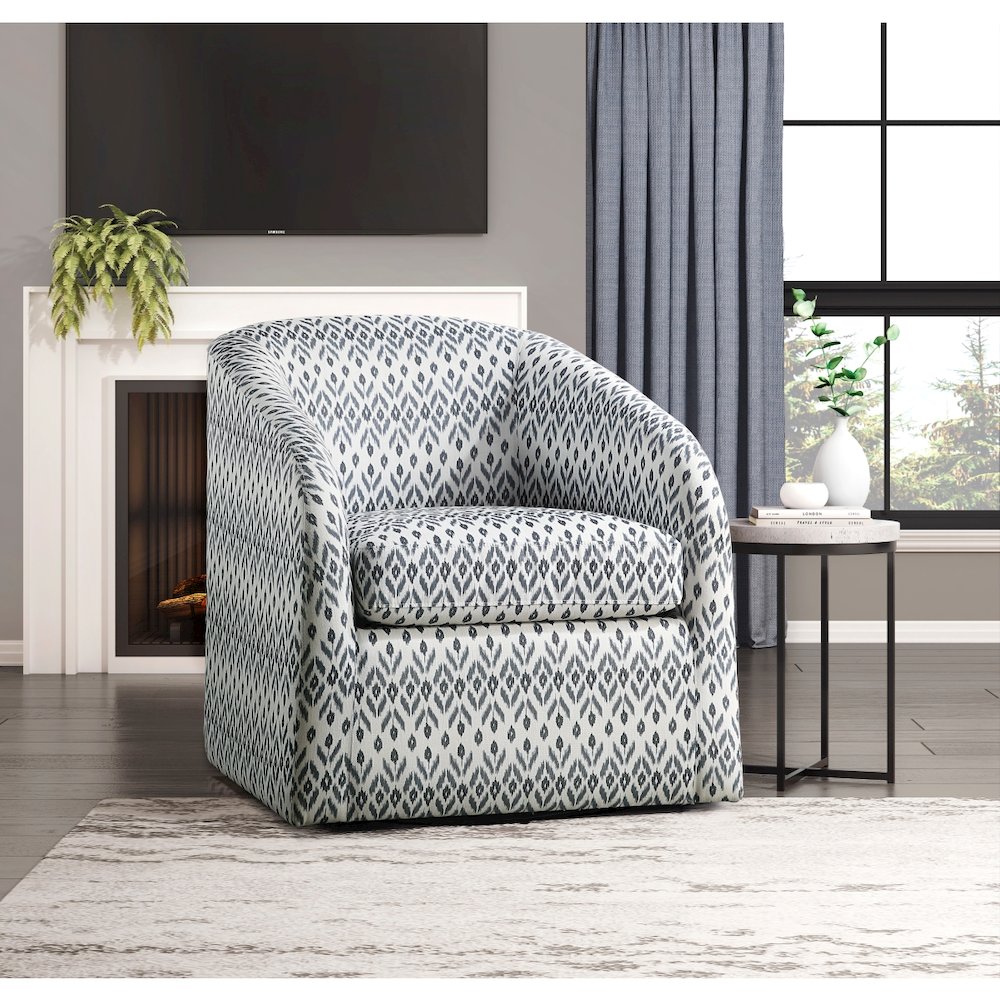 Lexicon Augustine Textured Swivel Chair in Blue and White tribal pattern. Picture 2