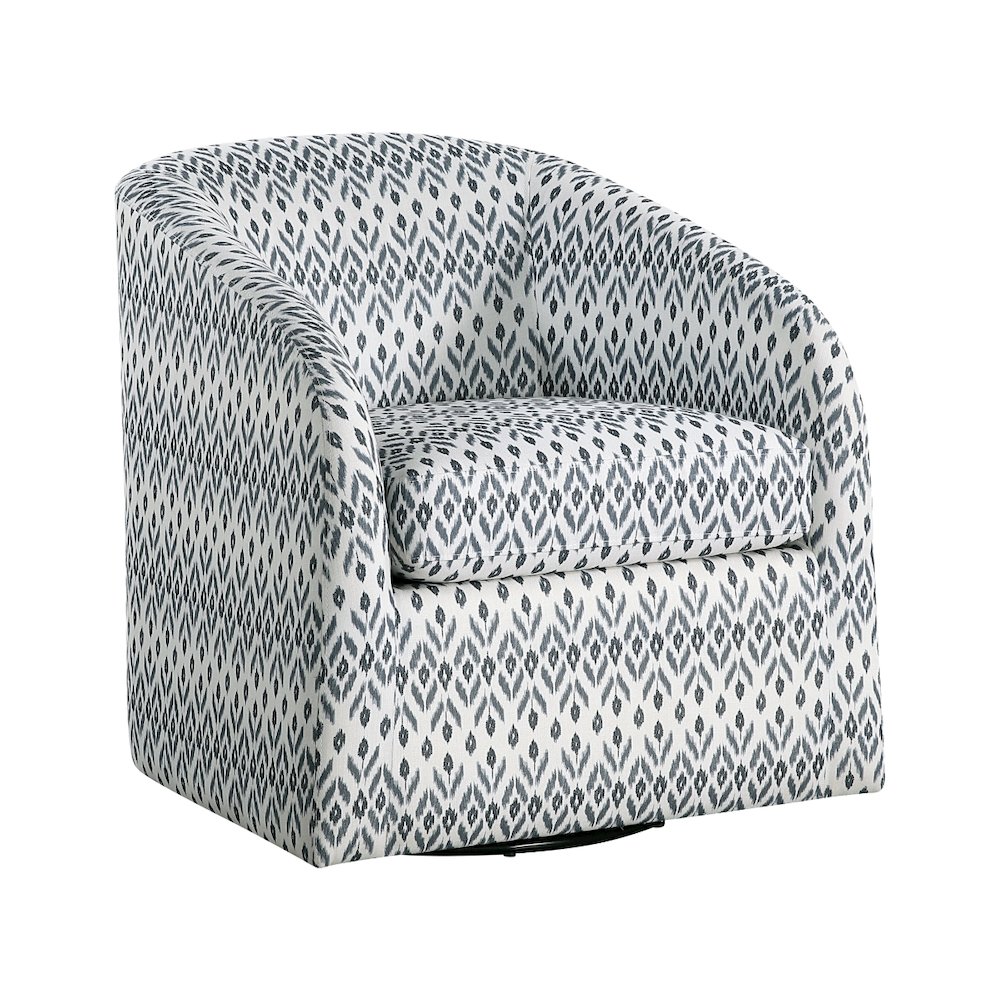 Lexicon Augustine Textured Swivel Chair in Blue and White tribal pattern. Picture 1