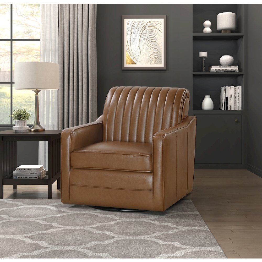 Lexicon November Faux Leather Swivel Chair in Brown. Picture 2