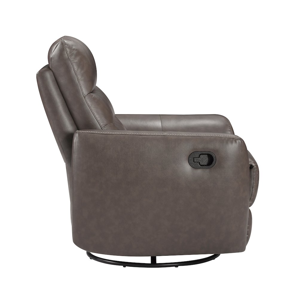 Cassian Leather Swivel Glider Reclining Chair in Dark Brown. Picture 6