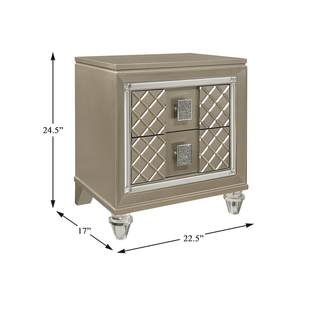 Loudon Asian Hardwood Nightstand in Champagne Metallic. Picture 4