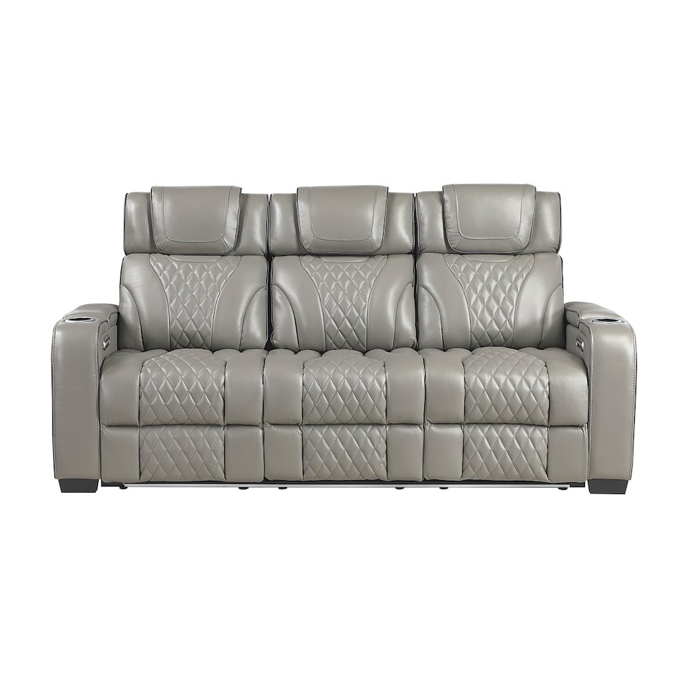 Apex Leather Power Double Reclining Sofa with Power Headrests in Gray. Picture 4
