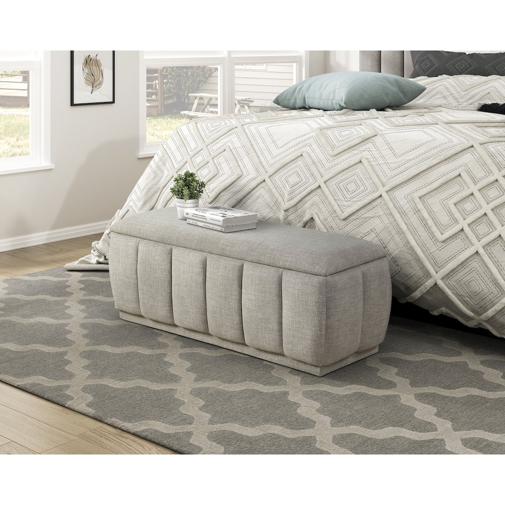 Maize Textured Lift Top Storage Bench in Taupe. Picture 2