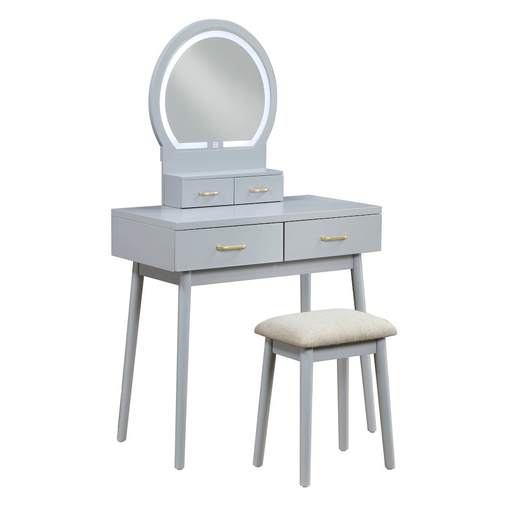 Camilla Acacia Vanity Dresser with Mirror and Stool in Gray. Picture 3