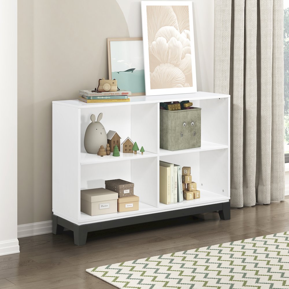 Garretson Acacia Bookcase in 2-Tone Finish (White and Metallic Gray). Picture 2