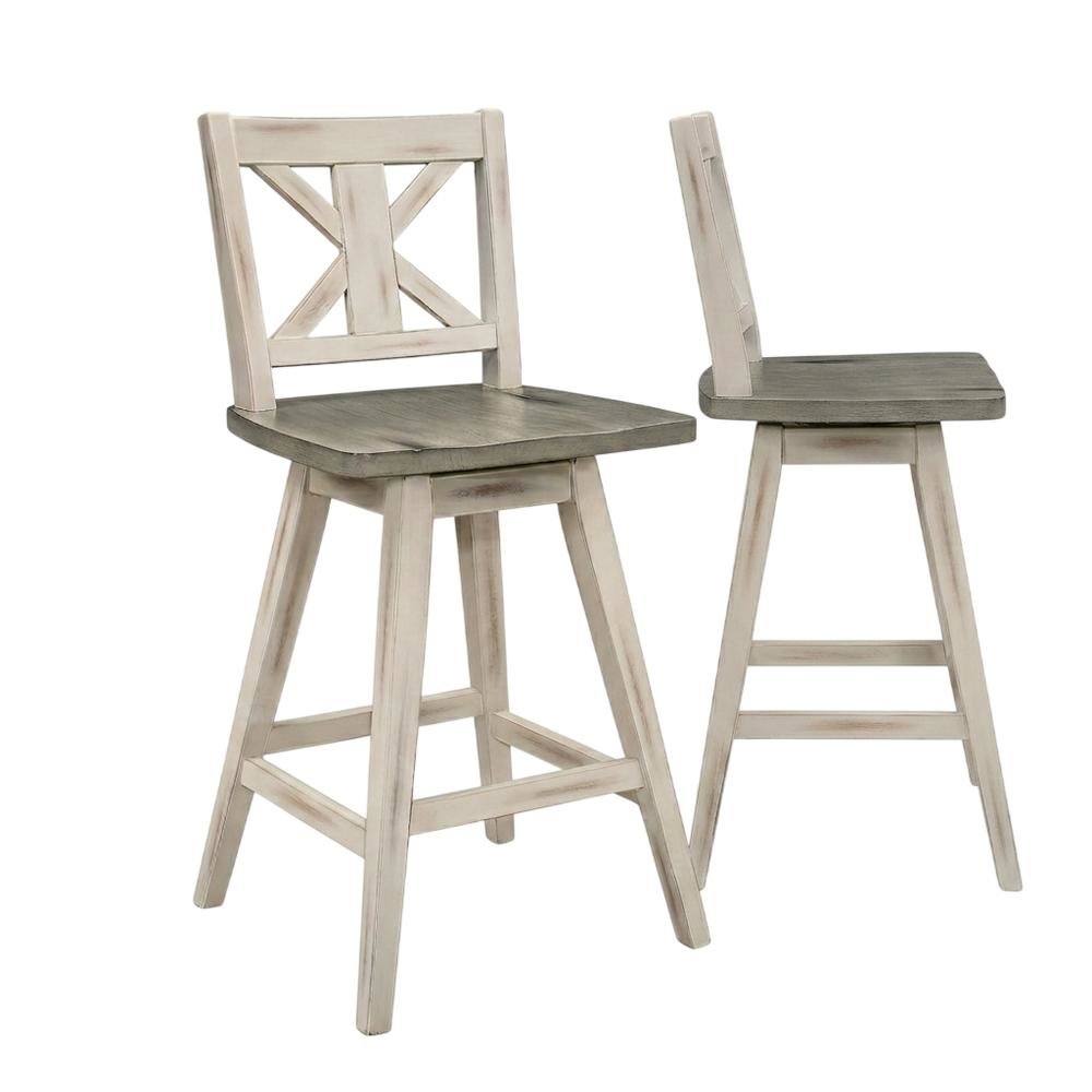 Wood Swivel Counter Stools with Back, Gray and Black, Set of 2. Picture 1