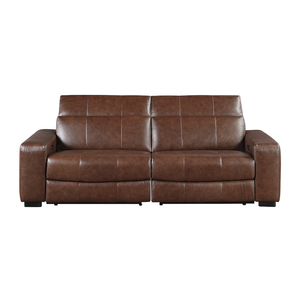 Sutton Leather Pwr Dbl Reclining Love Seat with Power Headrests in Brown. Picture 2
