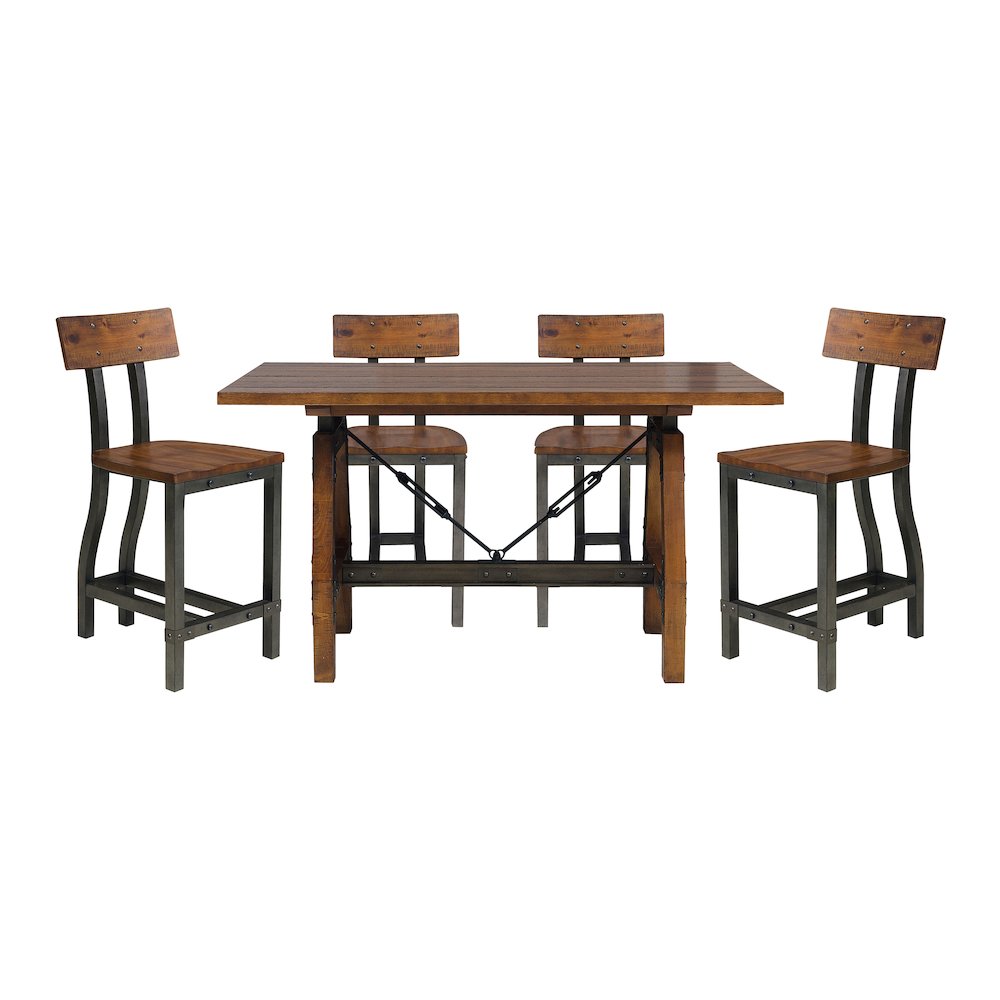 Holverson Poplar 5pcs Cntr Height Dining Set in Rustic Brown & Gunmetal. Picture 3