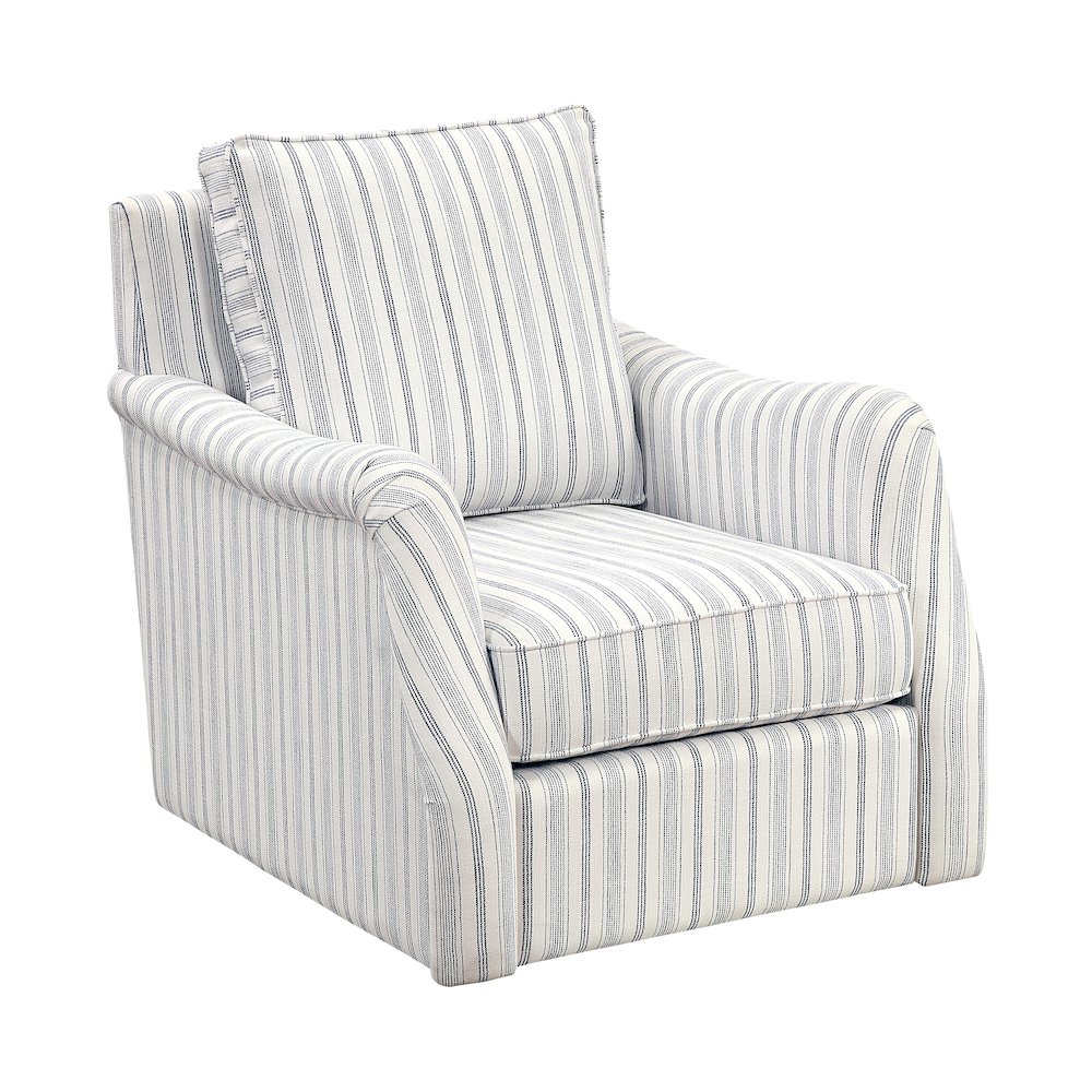 Bowden Textured Swivel Chair in Off White with Blue Stripe Pattern. Picture 1