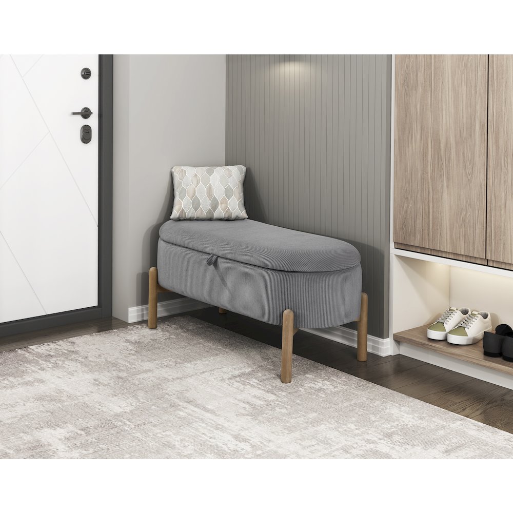 Mavis Corduroy Lift Top Storage Bench in Gray. Picture 2