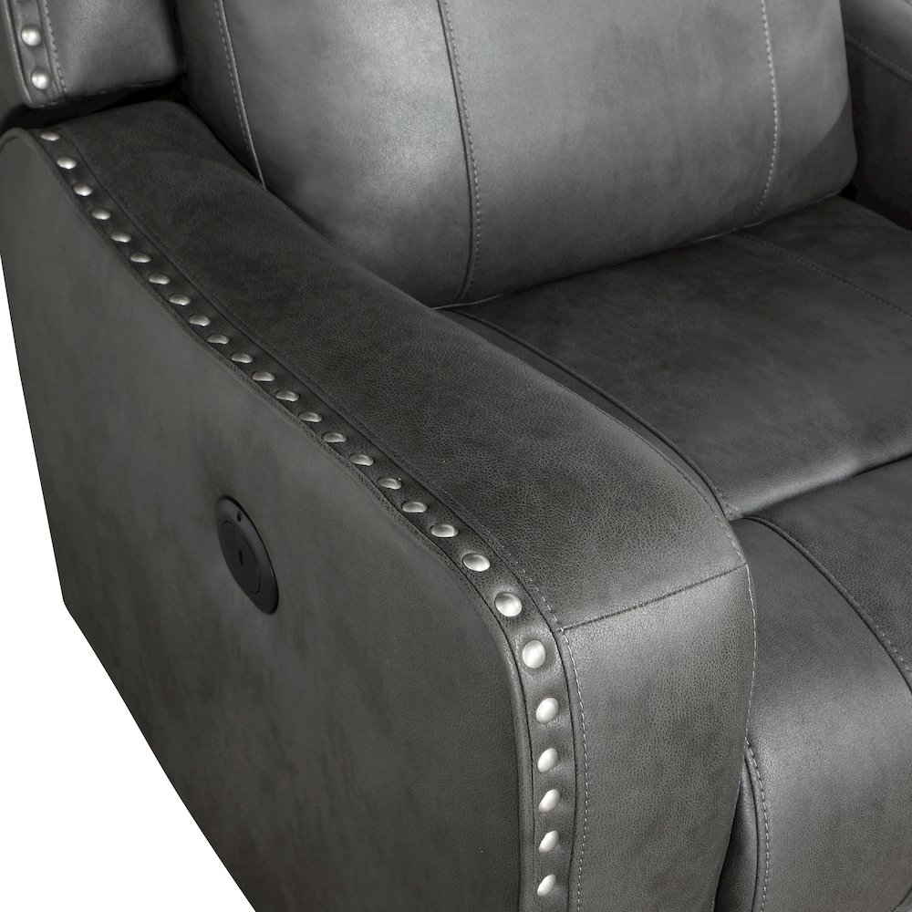 Kellen Microfiber Power Double Reclining Love Seat in Smoky Gray. Picture 8