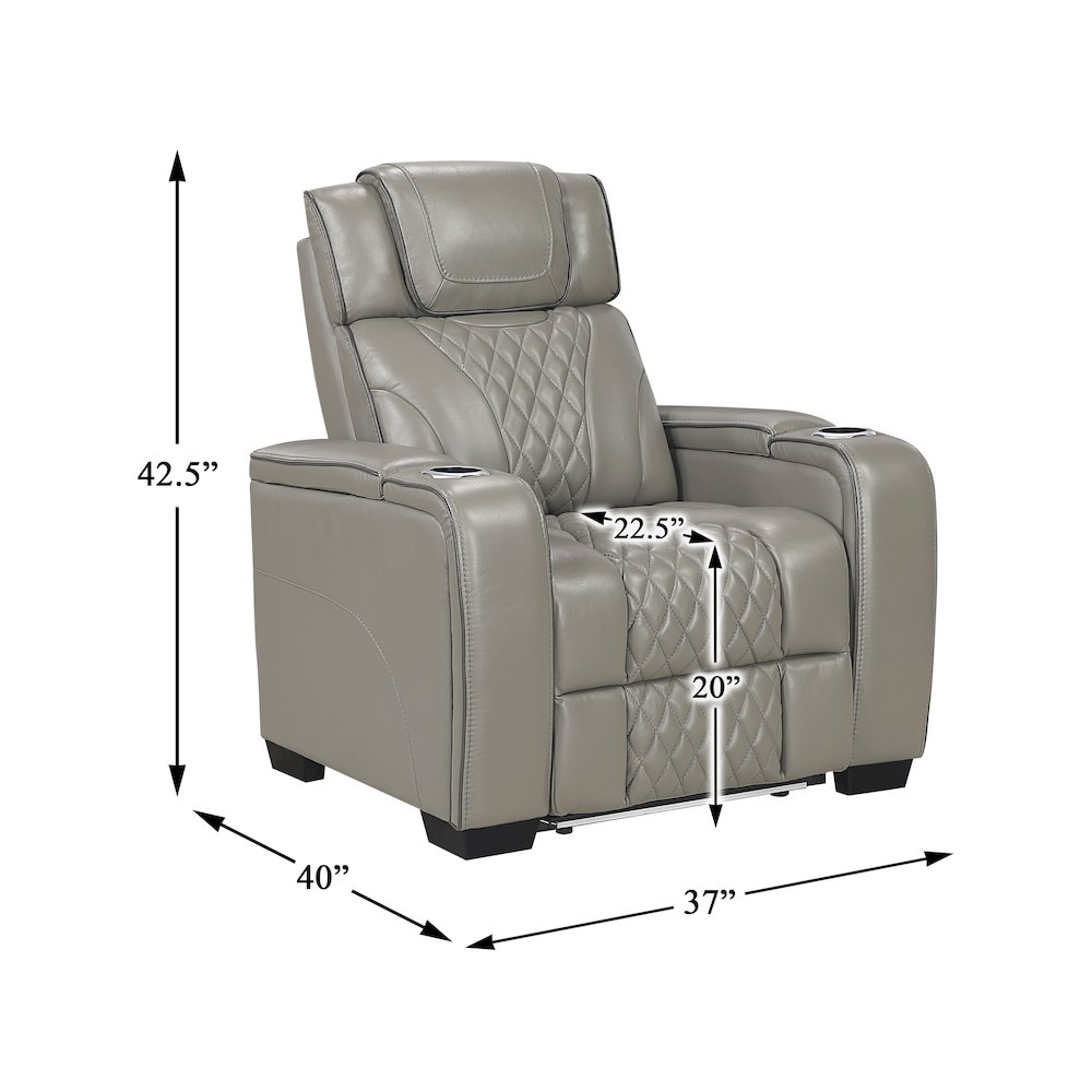 Apex Leather Power Reclining Chair with Air Massage and Heat in Gray. Picture 5