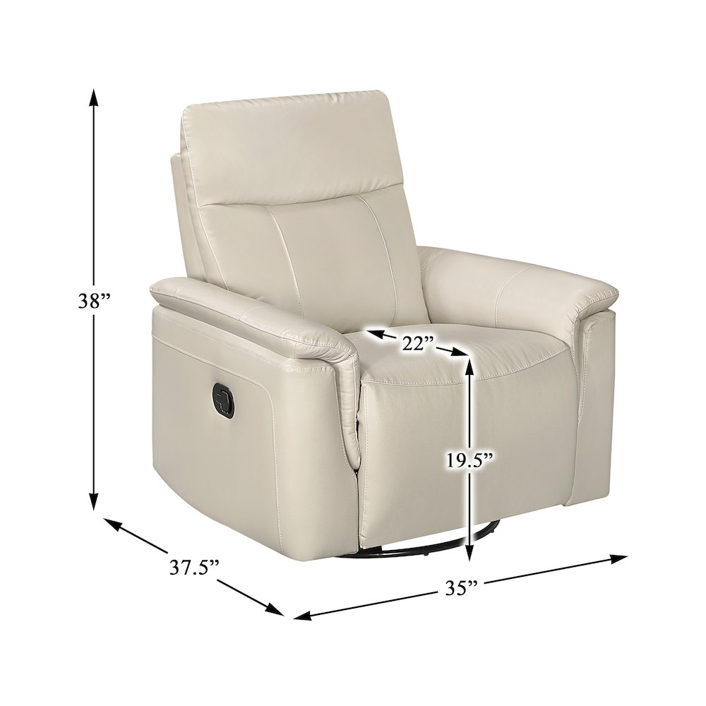 Hadley Leather Swivel Glider Reclining Chair in Taupe. Picture 5