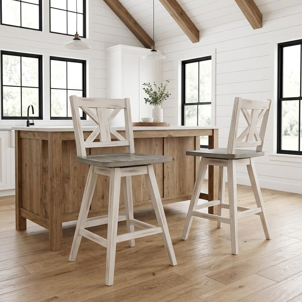 Wood Swivel Counter Stools with Back, Gray and Black, Set of 2. Picture 5