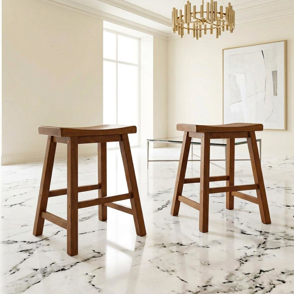 Saddleback Solid Wood Counter Stool with Saddle Seat, Oak, Set of 2. Picture 2