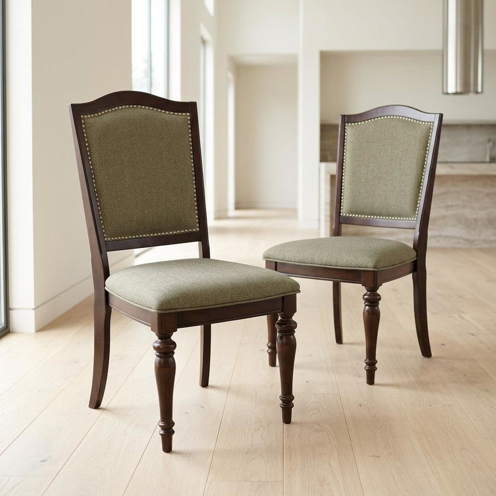 Marston Asian Hardwood High-Back Wood Dining Side Chairs, Dark Cherry, Set of 2. Picture 2