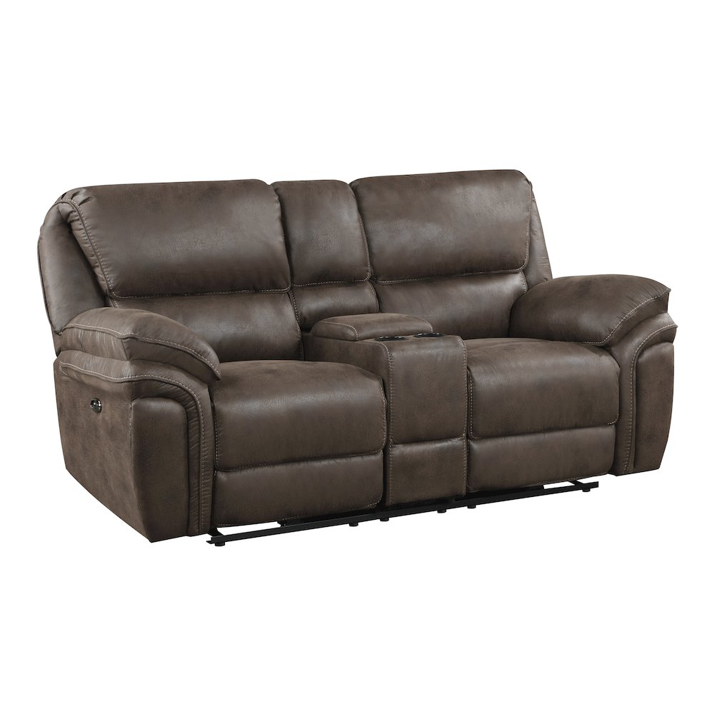 Proctor Microfiber Power Double Reclining Love Seat In Brown. Picture 1