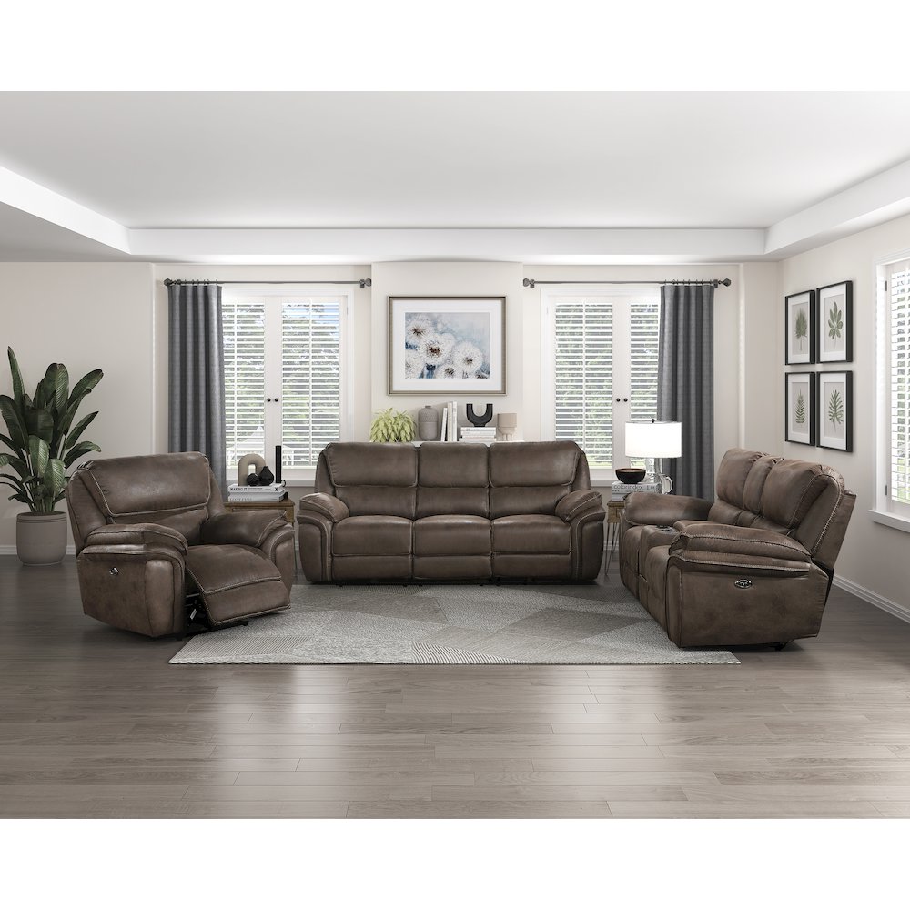 Proctor Microfiber Power Double Reclining Love Seat In Brown. Picture 2
